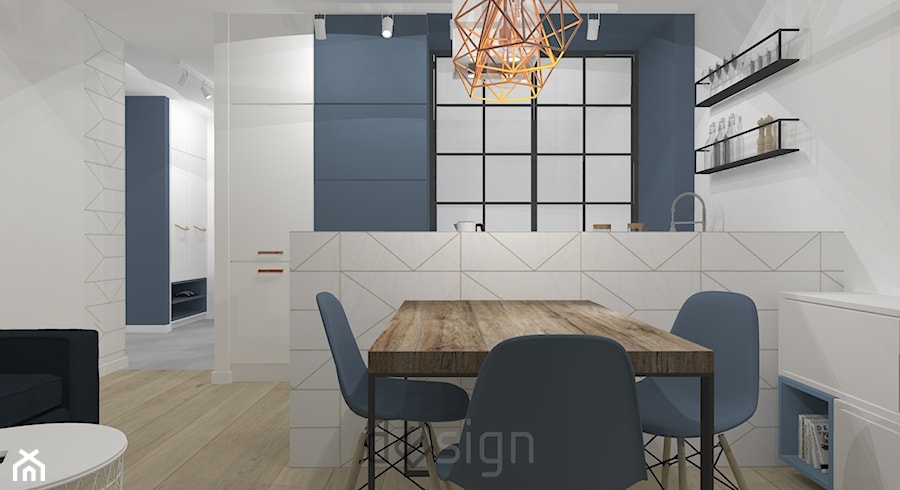 Bemowo II - Średnia biała szara jadalnia w salonie w kuchni - zdjęcie od DW SIGN Pracownia Architektury Wnętrz
