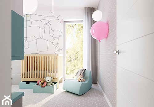 Średni biały szary pokój dziecka dla niemowlaka dla dziewczynki, styl nowoczesny - zdjęcie od Pani