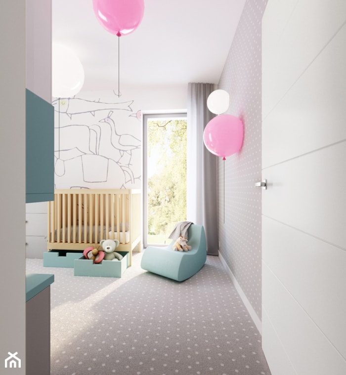 Średni biały szary pokój dziecka dla niemowlaka dla dziewczynki, styl nowoczesny - zdjęcie od Pani