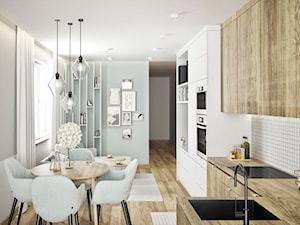 #14 Mieszkanie w Częstochowie - Średnia otwarta szara z zabudowaną lodówką z podblatowym zlewozmywakiem kuchnia w kształcie litery l z oknem, styl skandynawski - zdjęcie od BOLD Design