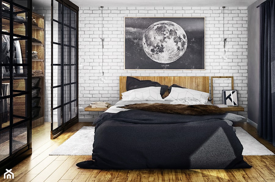 #01 Mieszkanie w Krakowie - Średnia szara sypialnia z garderobą, styl industrialny - zdjęcie od BOLD Design