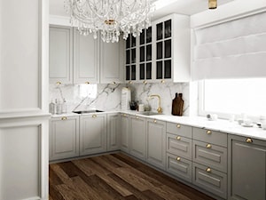 #11 Dom w Białymstoku - Średnia biała z zabudowaną lodówką z podblatowym zlewozmywakiem kuchnia w kształcie litery l z oknem, styl glamour - zdjęcie od BOLD Design