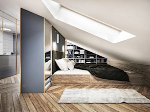 #13 Dom w Warszawie - Średnia biała niebieska sypialnia na poddaszu, styl glamour - zdjęcie od BOLD Design