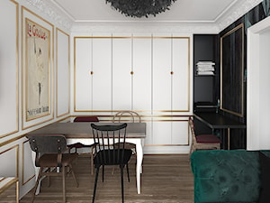 #12 Mieszkanie we Wrocławiu - Mały czarny szary salon z jadalnią, styl glamour - zdjęcie od BOLD Design