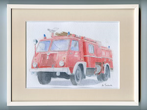 Akwarela "Wóz strażacki Jelcz" aut. Barbara Świech - zdjęcie od Ami-Art