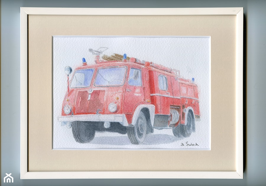 Akwarela "Wóz strażacki Jelcz" aut. Barbara Świech - zdjęcie od Ami-Art