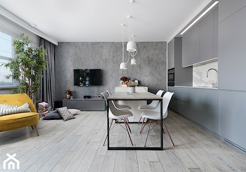 Concept Design Wnętrza #1 - Biały salon z kuchnią z jadalnią - zdjęcie od Piotr Arnoldes
