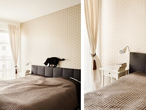 Realizacja - Biała (Eklektyczne Śródmieście) - Średnia beżowa sypialnia, styl nowoczesny - zdjęcie od Qbik Design