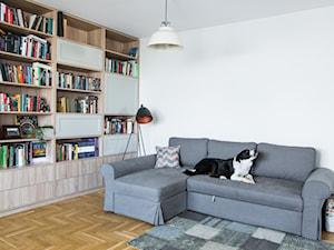 Puszczyka - Średni biały salon z bibiloteczką, styl nowoczesny - zdjęcie od Qbik Design