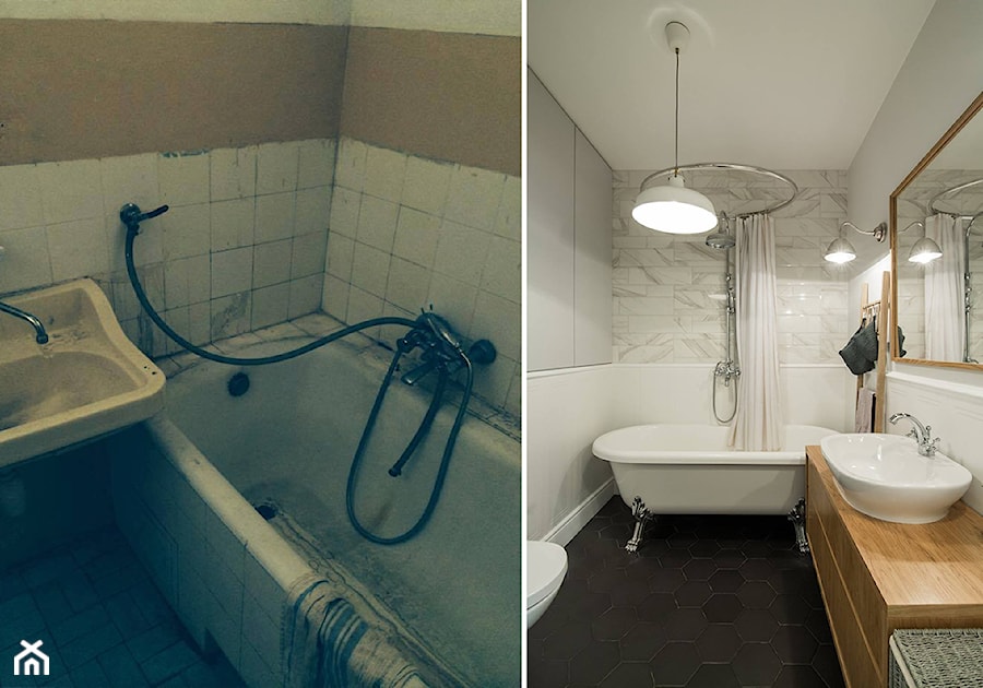 Żoliborz - Mała bez okna łazienka, styl skandynawski - zdjęcie od Qbik Design