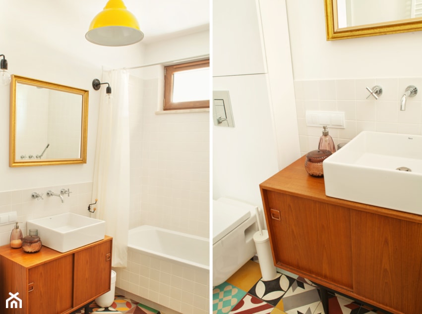 Back to the 60's - Mała łazienka z oknem, styl vintage - zdjęcie od Qbik Design