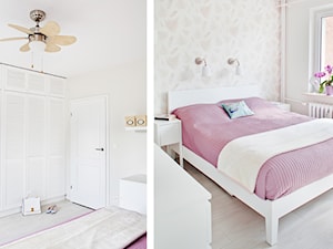 Sadyba - Mała beżowa biała sypialnia, styl prowansalski - zdjęcie od Qbik Design