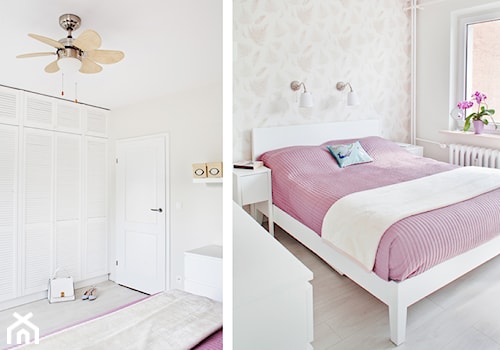 Sadyba - Mała beżowa biała sypialnia, styl prowansalski - zdjęcie od Qbik Design