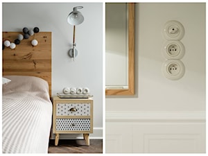 Żoliborz - Średnia biała z panelami tapicerowanymi sypialnia, styl skandynawski - zdjęcie od Qbik Design