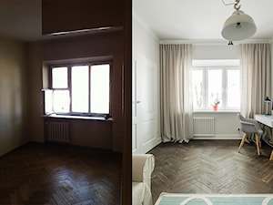 Żoliborz - Średnie białe biuro domowe kącik do pracy w pokoju, styl skandynawski - zdjęcie od Qbik Design