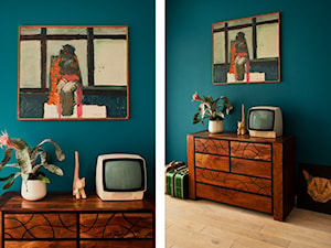 Realizacja - Biała (Eklektyczne Śródmieście) - Turkusowy salon, styl nowoczesny - zdjęcie od Qbik Design