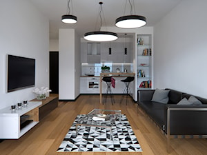 Współczesne mieszkanie - 40 m² - Mały biały salon z kuchnią z jadalnią, styl nowoczesny - zdjęcie od Doliwa Workshop