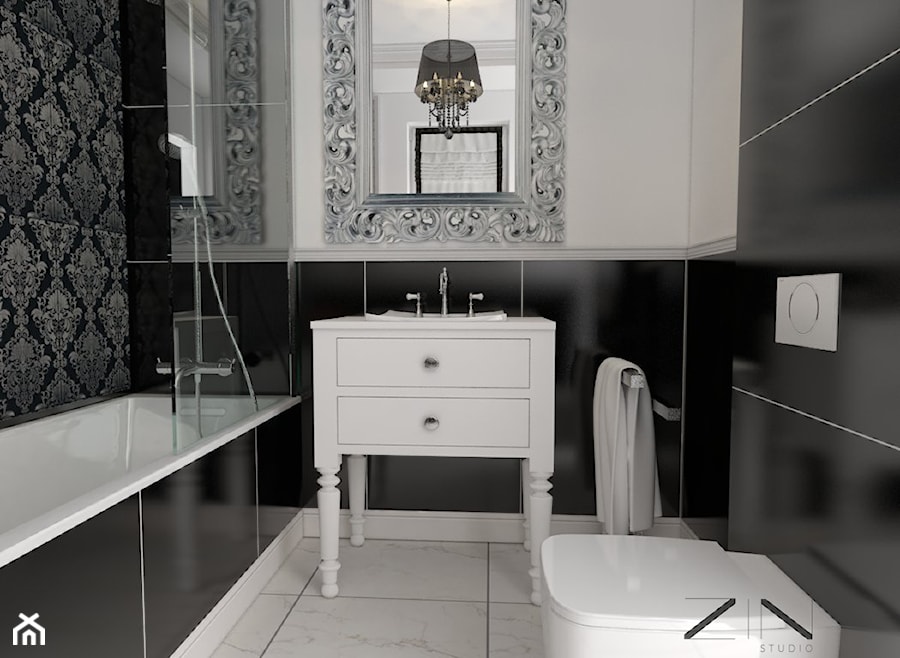 Łazienka w tylu glamour - Mała z lustrem łazienka z oknem, styl glamour - zdjęcie od Zin Studio Nikola Kwasek