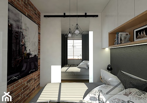 Mieszkanie Jaworzno - Średnia biała szara sypialnia, styl skandynawski - zdjęcie od Zin Studio Nikola Kwasek