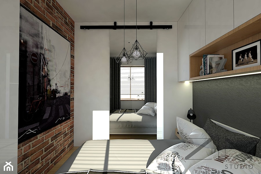Mieszkanie Jaworzno - Średnia biała szara sypialnia, styl skandynawski - zdjęcie od Zin Studio Nikola Kwasek