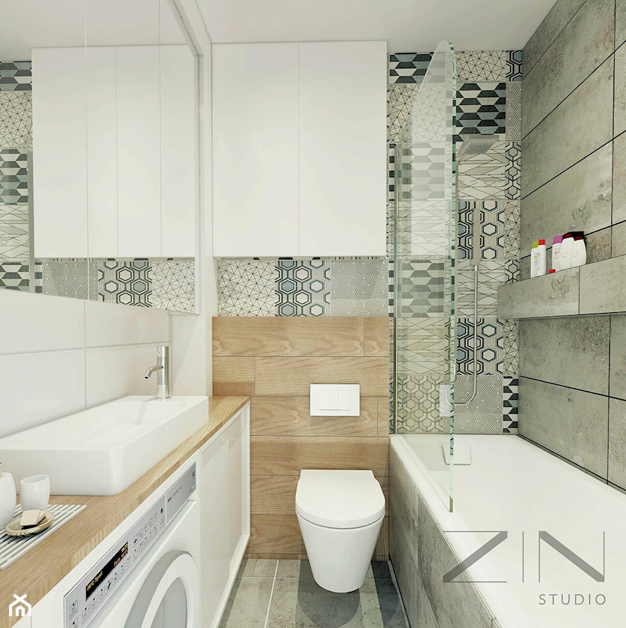Mieszkanie Jaworzno - Mała bez okna z pralką / suszarką łazienka, styl skandynawski - zdjęcie od Zin Studio Nikola Kwasek