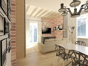 Mieszkanie Jaworzno - Średni salon z jadalnią z tarasem / balkonem, styl skandynawski - zdjęcie od Zin Studio Nikola Kwasek
