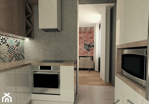 Mieszkanie Jaworzno - Mała zamknięta szara z zabudowaną lodówką kuchnia w kształcie litery g, styl skandynawski - zdjęcie od Zin Studio Nikola Kwasek
