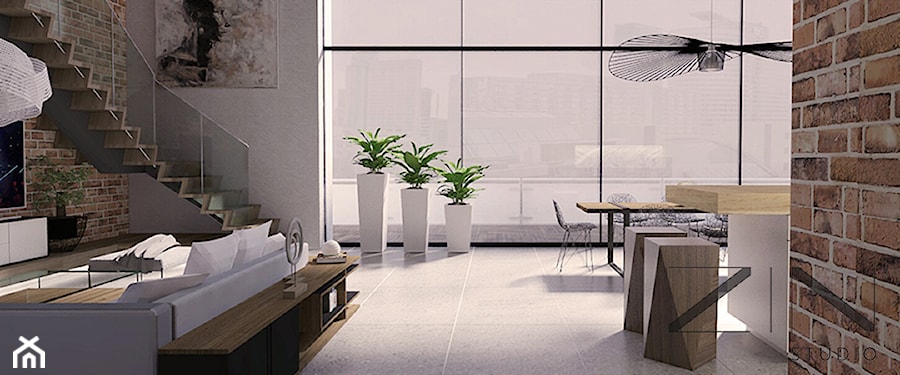 Loft - wizualizacja - Salon, styl industrialny - zdjęcie od Zin Studio Nikola Kwasek