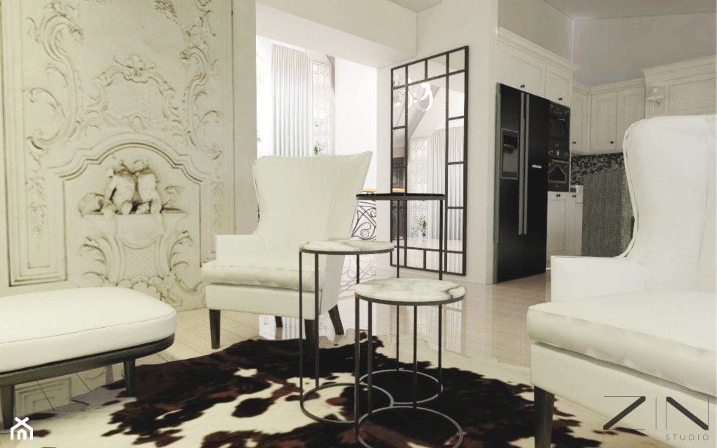 Luksusowa elegancja - Średni biały salon z kuchnią, styl tradycyjny - zdjęcie od Zin Studio Nikola Kwasek - Homebook
