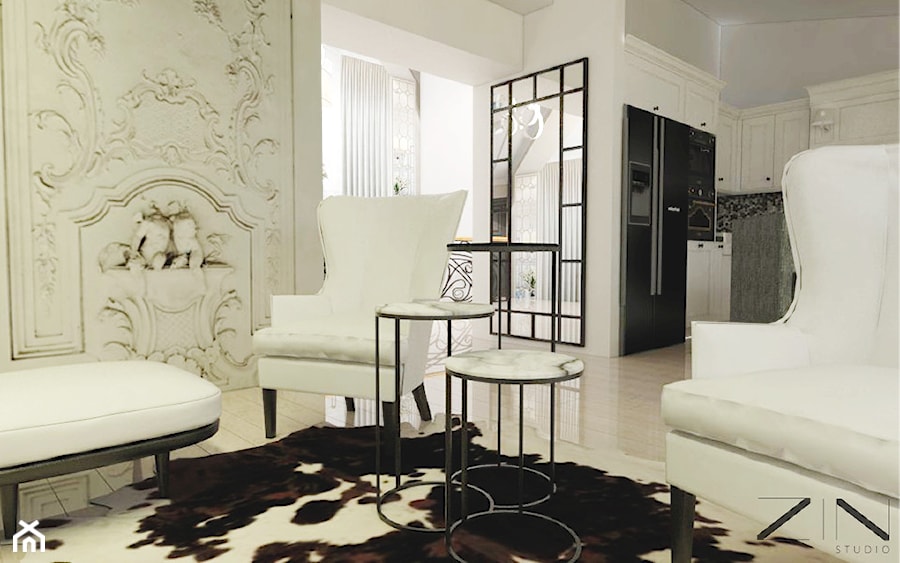 Luksusowa elegancja - Średni biały salon z kuchnią, styl tradycyjny - zdjęcie od Zin Studio Nikola Kwasek