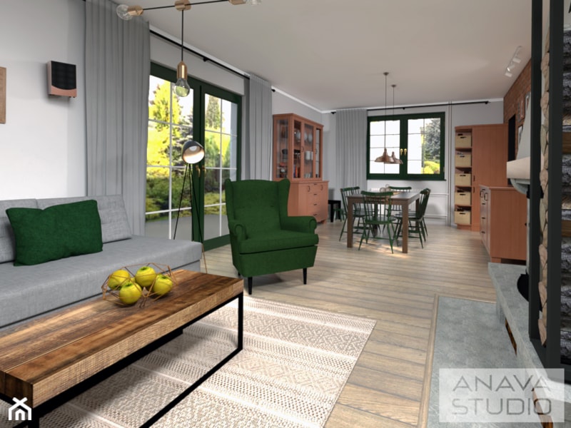 Miedziany - Mały szary salon z jadalnią, styl vintage - zdjęcie od Anava Studio
