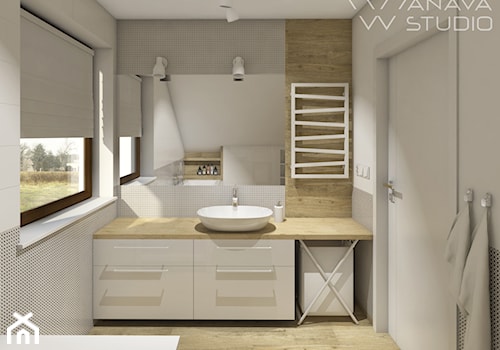 Skandi - Średnia z lustrem łazienka z oknem, styl skandynawski - zdjęcie od Anava Studio
