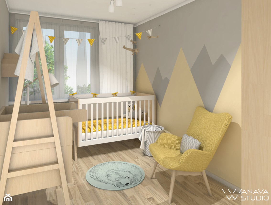 Maluch - Mały szary żółty pokój dziecka dla niemowlaka dla chłopca dla dziewczynki, styl skandynaws ... - zdjęcie od Anava Studio - Homebook