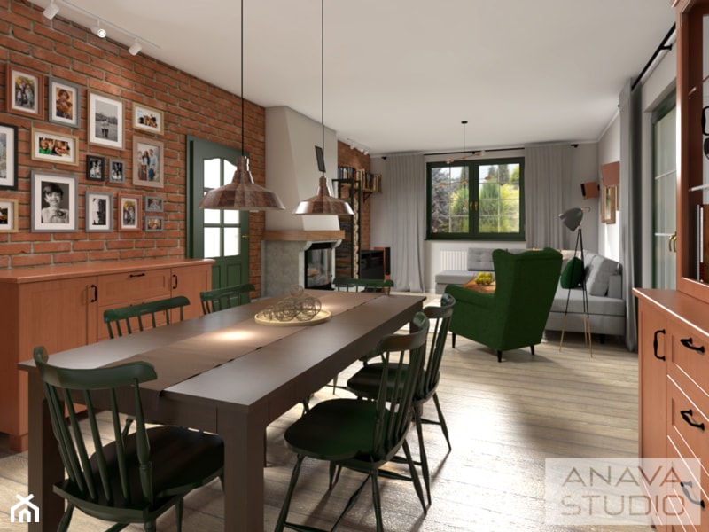 Miedziany - Średni szary salon z jadalnią, styl vintage - zdjęcie od Anava Studio - Homebook
