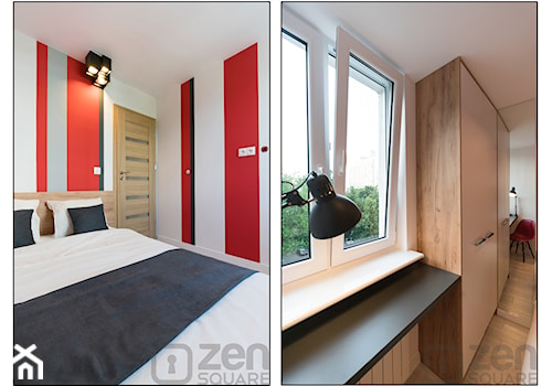 MINI HOTEL - Mała biała czerwona z biurkiem sypialnia - zdjęcie od studio wnętrz URBAN-DESIGN Aleksandra Urban