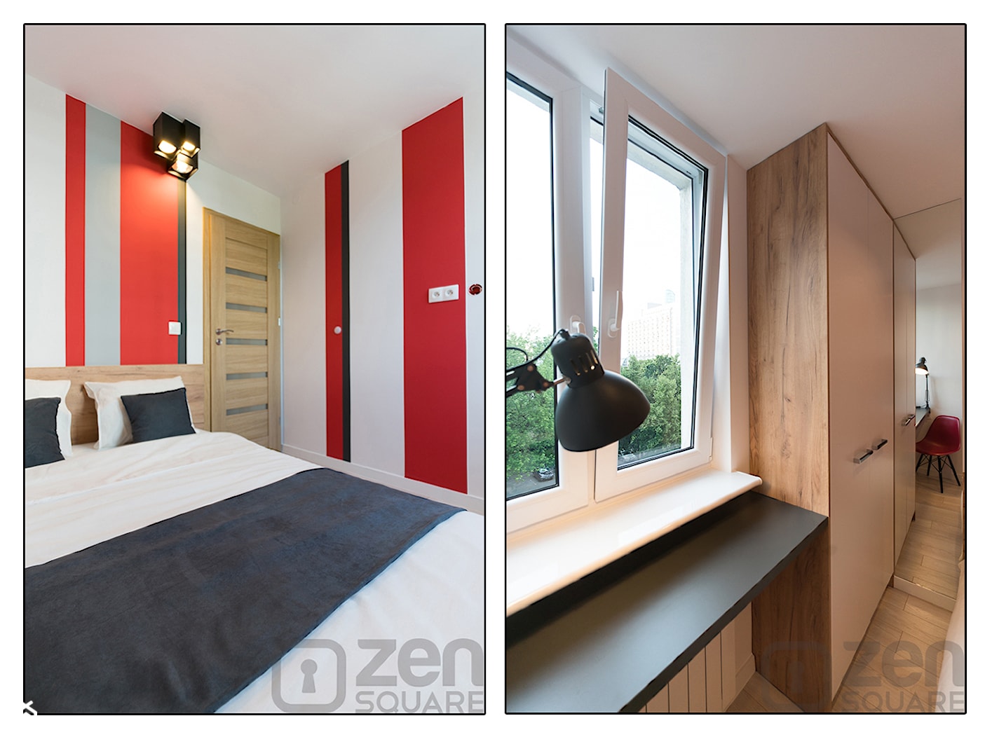 MINI HOTEL - Mała biała czerwona z biurkiem sypialnia - zdjęcie od studio wnętrz URBAN-DESIGN Aleksandra Urban - Homebook