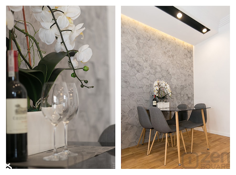 CZARNY MAT - Średnia biała szara jadalnia jako osobne pomieszczenie - zdjęcie od studio wnętrz URBAN-DESIGN Aleksandra Urban