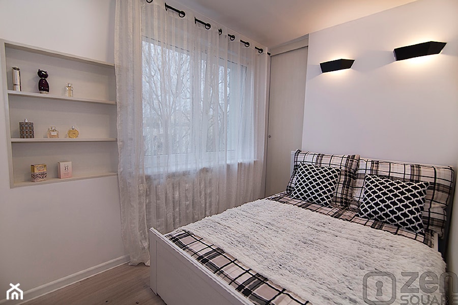 METAMORFOZA KAWALERKI - Średnia biała sypialnia, styl minimalistyczny - zdjęcie od studio wnętrz URBAN-DESIGN Aleksandra Urban