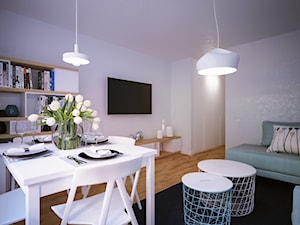 Pierwsze mieszkanie Kasi - Mały biały salon z jadalnią, styl nowoczesny - zdjęcie od Studio projektowania wnętrz''Studio Aranżacji''