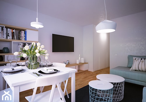 Pierwsze mieszkanie Kasi - Mały biały salon z jadalnią, styl nowoczesny - zdjęcie od Studio projektowania wnętrz''Studio Aranżacji''