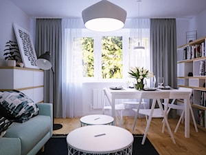 Pierwsze mieszkanie Kasi - Mały biały salon z jadalnią, styl skandynawski - zdjęcie od Studio projektowania wnętrz''Studio Aranżacji''