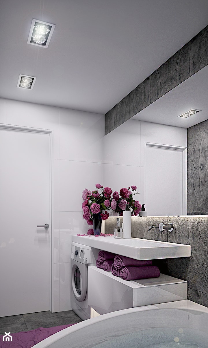 Pierwsze mieszkanie Kasi - Mała na poddaszu bez okna z pralką / suszarką z lustrem łazienka, styl nowoczesny - zdjęcie od Studio projektowania wnętrz''Studio Aranżacji''