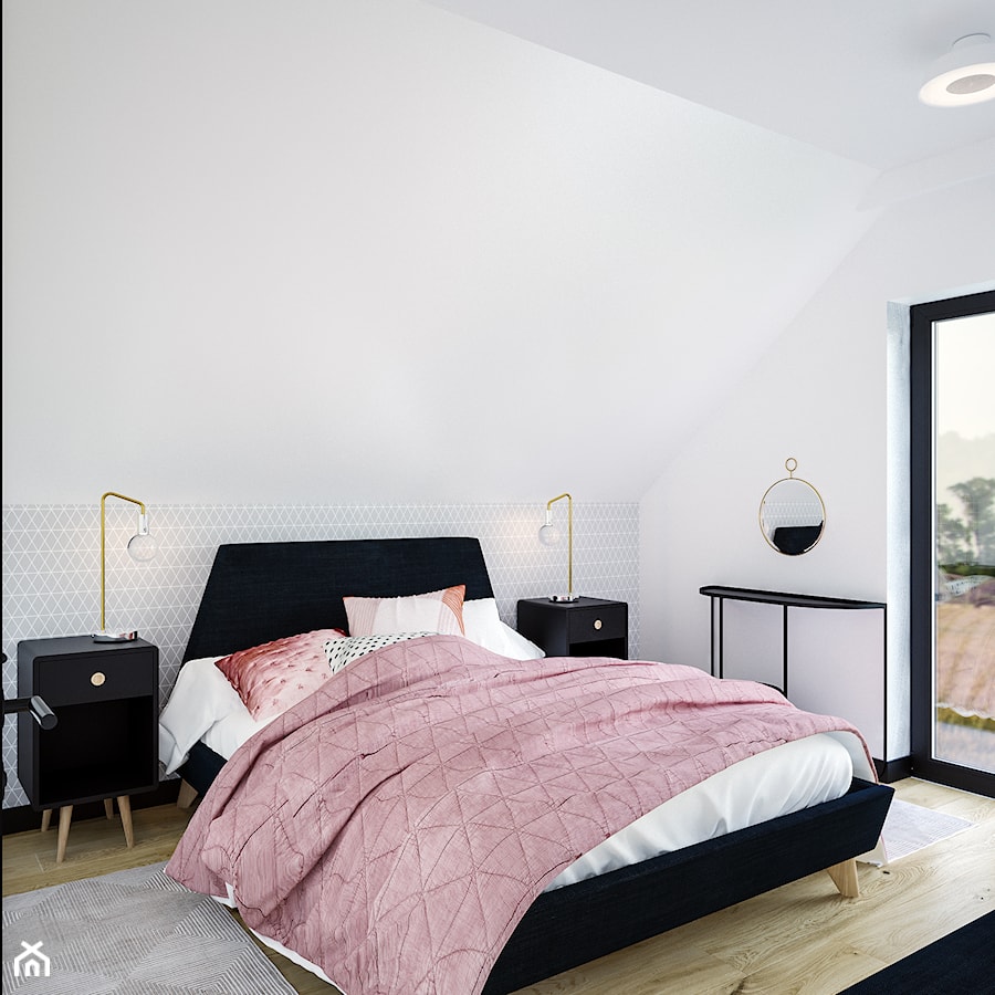 Dom na skale Głuchołazy - Mała biała sypialnia na poddaszu, styl skandynawski - zdjęcie od Studio projektowania wnętrz''Studio Aranżacji''