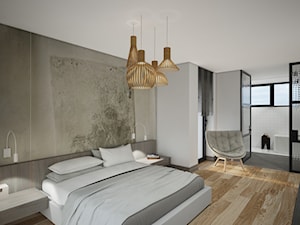 Dom w Chrząstowicach - Duża beżowa biała sypialnia z łazienką, styl nowoczesny - zdjęcie od Studio projektowania wnętrz''Studio Aranżacji''