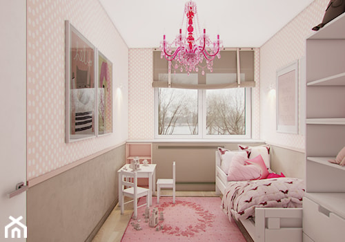 Dom W Grudzicach - Mały beżowy szary pokój dziecka dla dziecka dla dziewczynki, styl tradycyjny - zdjęcie od Studio projektowania wnętrz''Studio Aranżacji''