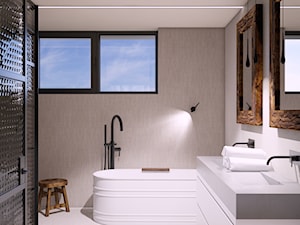 Dom w Chrząstowicach - Mała na poddaszu z lustrem z dwoma umywalkami łazienka z oknem, styl tradycyjny - zdjęcie od Studio projektowania wnętrz''Studio Aranżacji''