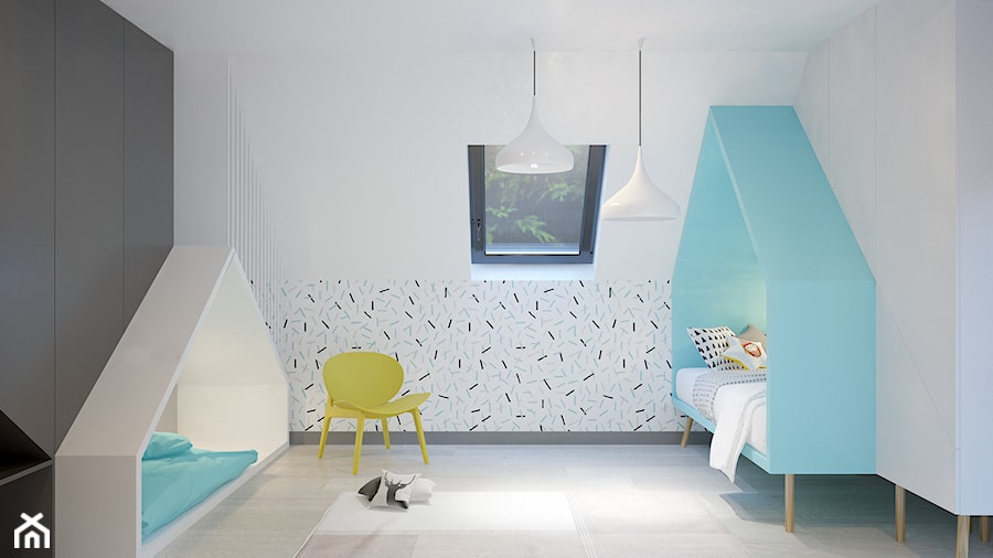 Pokój Szymka - Średni biały czarny pokój dziecka dla dziecka dla chłopca dla dziewczynki, styl nowoczesny - zdjęcie od Studio projektowania wnętrz''Studio Aranżacji''