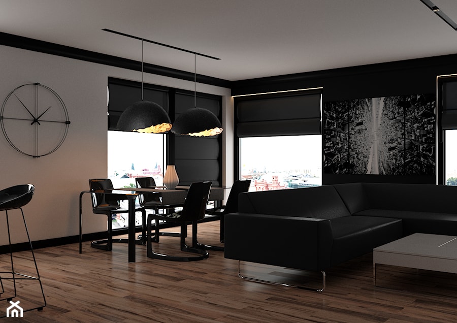 Klimatyczne M#3 - Średnia beżowa czarna jadalnia w salonie, styl nowoczesny - zdjęcie od Studio projektowania wnętrz''Studio Aranżacji''