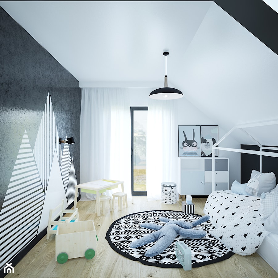 Dom na skale Głuchołazy - Średni biały czarny szary pokój dziecka dla dziecka dla chłopca, styl nowoczesny - zdjęcie od Studio projektowania wnętrz''Studio Aranżacji''