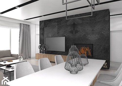 Z betonem w tle - Średni biały salon z jadalnią, styl tradycyjny - zdjęcie od Studio projektowania wnętrz''Studio Aranżacji''